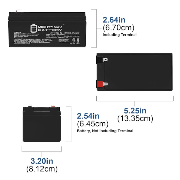 ML3-12 12V 3AH SLA Battery Replaces NP2.6-12 NPH3.2-12 PC1230 PE3A-12R